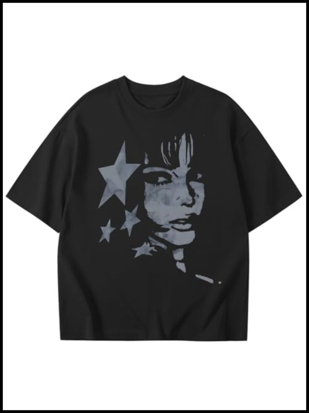 Oversized Graphic Tee Y2K Anime Character Star Print Grunge Streetwear Short